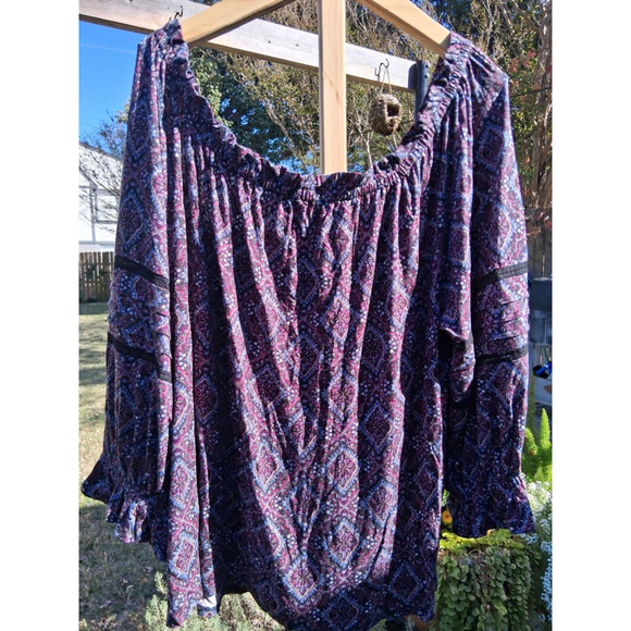 NWT🔥 Lane Bryant Plus Size 22/24 Purple Black Off The Shoulder Blouse - Picture 4 of 8